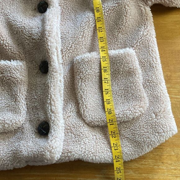 Philosophy light pink collared pockets faux fur teddy jacket Sz M wood buttons - Picture 9 of 10